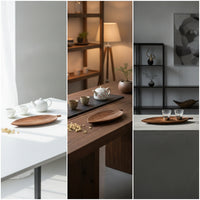 Natural Wood Grain Walnut Tray with Leaf Veins Carved Wooden Tea Tray Artisan-Crafted Decorative for Hosts, Tabletop Display