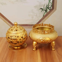 Brass Incense Burner Decorative Incense Burner with Lid Embossed Vessel for Tea Room