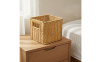 Faux Rattan Basket Handwoven Woven Storage Basket Woven Organizer Bin Compact Natural-Style for Desk, Shelf