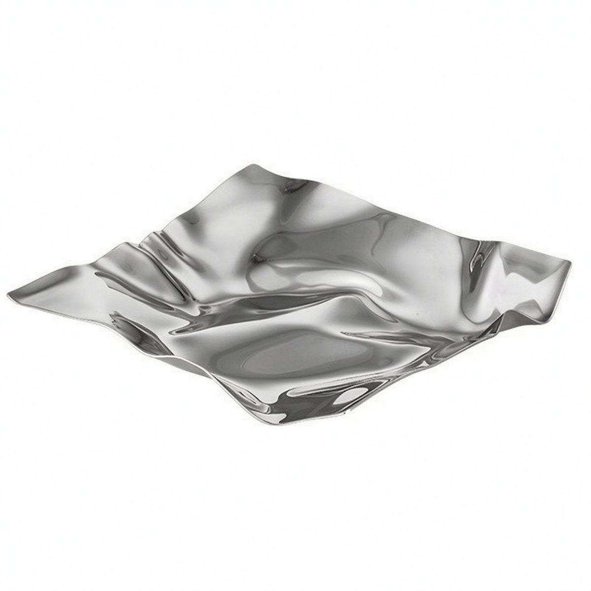 Square Tray with Wavy Surface Sculptural Stainless Steel Tray Modern Metal Fruit Bowl for Dining Table