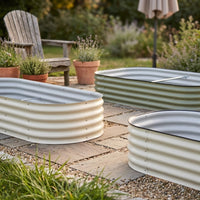 Outdoor Plants in a Raised Planter for Your Flower Box, Oval Steel Planter and Garden Box for Raised Beds, Green American Style Flower Bed