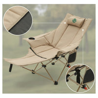 Collapsible Folding Lounge Chair with Cup Holder High-Back Reclining Camp Chair with Headrest Foldable Recliner Supportive for Backyard