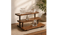 Vintage Style Three-Tier Wooden Rack Stepped Design Wood Display Rack Rounded Corners Walnut Wood Shelf Polished Finish for Tabletop