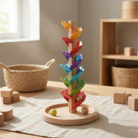 Wooden Tree Ball Toy Leaf-Shaped Ball Drop Toy Marble Tree Set Freestanding Children's Plaything Colorful