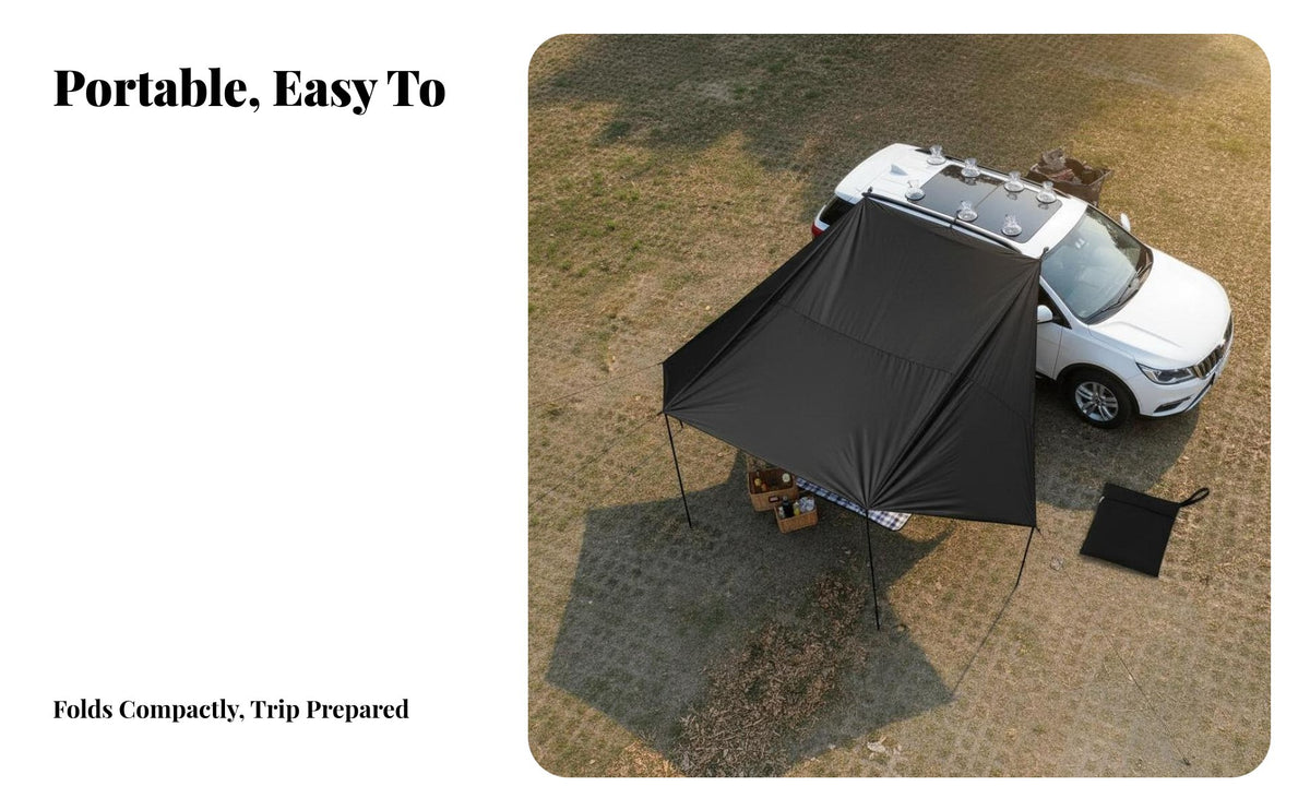 Suction Cup Mount Car Side Awning Portable Vehicle Canopy Easy Install Sun Shade Blackout Coating for Overlanders, Road Trippers, Outdoor Enthusiasts, Tailgating, Beach Trips, Picnics