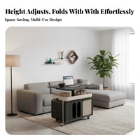 Multi-Functional Convertible Lift-Top Trolley Adjustable Height Rolling Trolley Space-Saving Accent Table Mobile Design for Apartment Dwellers, Distant Workers, Homeowners, Living Room, Small Areas, Bedroom