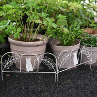 Distressed Finish Feline Fence Ornament Leafy Vine Scrollwork Iron Garden Fence Vintage Feline Iron Ornament Eggshell for Balcony