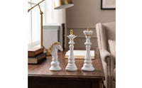 3 Pieces Resin Chess Golden-Accented-Accented Chess Figurines Decorative Tabletop Sculpture for Collectors, Modernists, Living Room, Office, Bookshelf