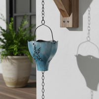 Hollow Cut Design Blue Hummingbird Rain Chain Handcrafted Look Hummingbird Rain Chain Water Guiding Outdoor Decor Weather-Resistant for Eaves, Garden