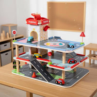 3 Level Car Garage Interactive Toy Vehicle Ramp Toy with Elevator Wooden Parking Center for Children, Young Children, Playroom, Nursery
