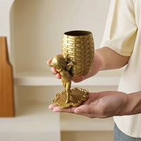 Decorative Brass Figurine with Basket Polished Brass Tabletop Ornament Small Sculpture Artisanal for Collectors, Art Lovers, Shelf, Desk, Tea Table