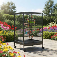Metal Bird Enclosure Wooden Perches Wire Bird Enclosure Food Boxes