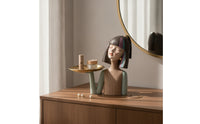 Girl Bust with Tray Golden Statue with Tray Low-Profile Jewelry Holder for Vanity, Entryway, Living Room