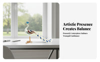 Layered Feathers Peacock Figurine Fan Tail Decorative Peacock Statue White Body Orange Legs for Tabletop Display