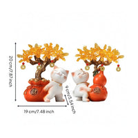 Fortune Cat with Money Tree Traditional Tabletop Decoration Compact Decor for Homeowners