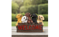 Welcome Sign with Dog Figures Hand-Painted Dog Statue with Welcome Sign Outdoor