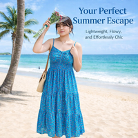 Summer Dress for Women with V-Neck and Adjustable Straps, Midi with Ruched Detailing for Beach, Flattering Fit Up to 4XL