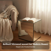 Geometric Design Mirrored Cube Table Multi-Functional Mirrored Pedestal Luxurious Look Display Stand Creates Illusion of Space for Photographers, Interior Designers, Homeowners, Photo Studio, Bedroom, Living Room, Entryway