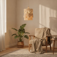 Handmade Macrame Lampshade Cylindrical Macrame Pendant Light Shade Decorative Lampshade with Fringe Unique Design for Bedroom, Cafe