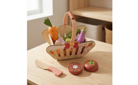 Pretend Fruit and Vegetable Basket Slatted Wooden Fruit Basket Toy  Print for Children