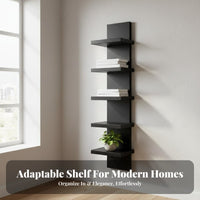 Space Saving 5-Tier Vertical Wall Shelf Easy To Install 5-Tier Vertical Shelf Multi-Functional Bookshelf Stylish Design for Collectors, Decor Enthusiasts, Living Room, Bedroom, Hallway, Kitchen