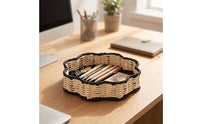 Two-Tone Paper Rope Tray Decorative Handwoven Catch-All Tray Rustic Scalloped Basket Lightweight for Coffee Table
