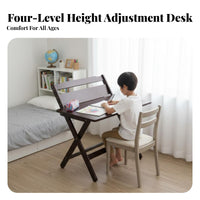 Foldable Design Foldable Workstation with Hutch No Assembly Required Study Table Space-Saving Writing Desk Sturdy & Safe for Students, Parents, Small Apartments, Bedroom, Home, Playroom