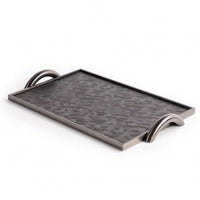 Leather Tray with Metal Frame Decorative Rectangular Tray with Handles Contemporary for Tabletop