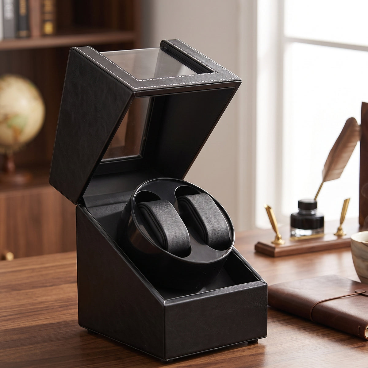 Usb Automatic Double Watch Winder Desktop Two-Watch Watch Winder Quiet Transparent for Wardrobe