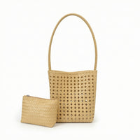 Braided Woven Bag with Pouch Lightweight Tote Bag with Pouch Casual Openwork Tote Compact for Women, Summer, Travel, Shopping