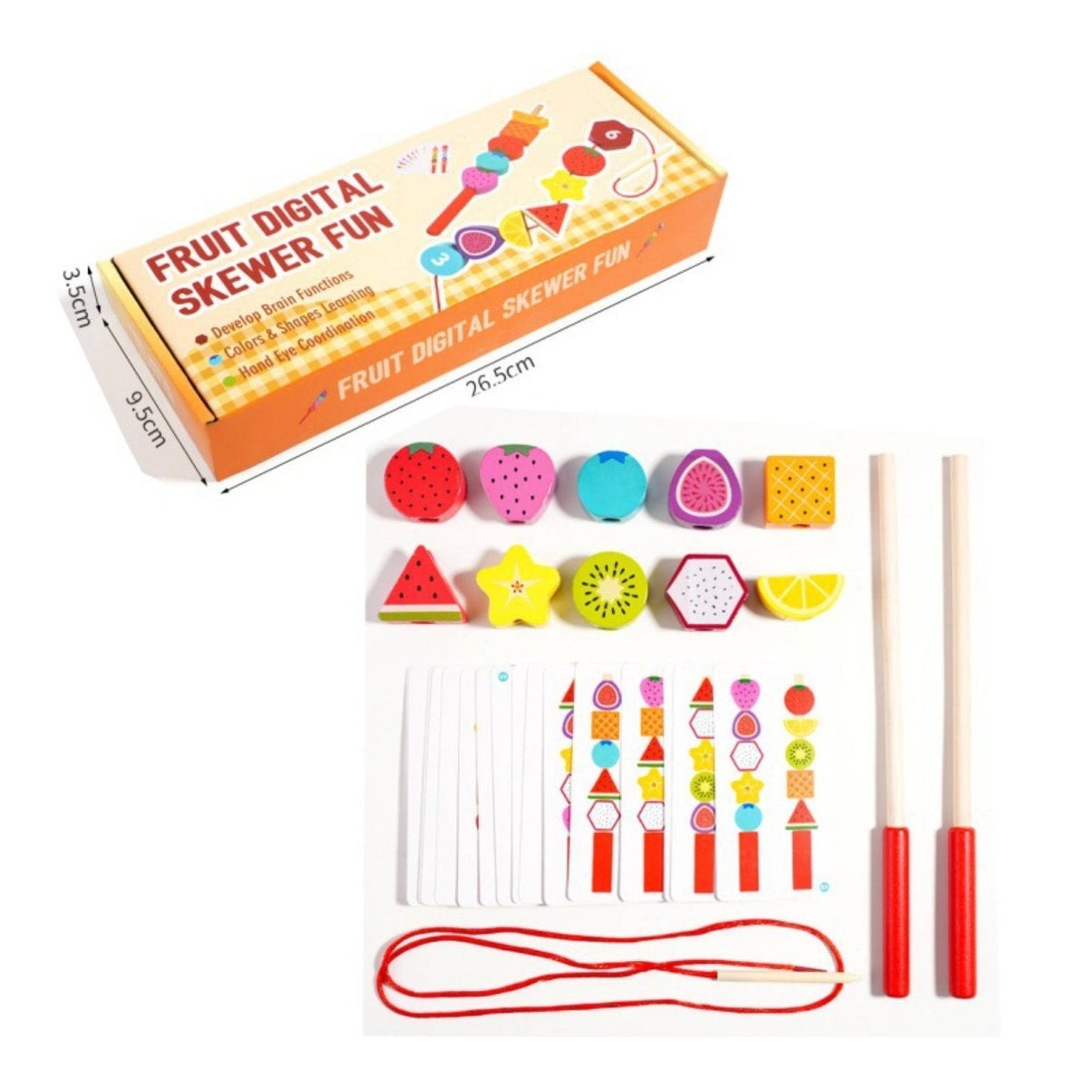 Threading Toy with Pattern Cards Fruit-Themed Lacing Toy with Cards Educational Wooden Threading Beads for Kids, Early Learning