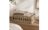 Braided Container Basket with Handles Rectangular Braided Straw Basket with Lining Stylish for Closet