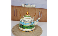 Mongolian Design Enamel Teapot Decorative Vintage Design Water Kettle Vintage Enamelware Pot Resistant Kitchenware