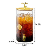 Glass Water Dispenser with Deer Lid, Juice Dispenser on Wood Stand, Beer Dispenser with Stainless Steel Spigot, Round Drink Dispenser Home Bar