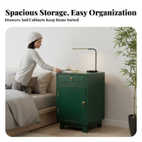 Colored Lacquer Finish Chinese design Storage Trunk Vintage Look Single-Door Nightstand Multifunctional Design Bedside Table Handmade for Interior Decorators, Apartment Dwellers, Homeowners, Living Room, Bedroom, Hallway, Entryway