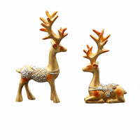 2 Pieces Car Console Deer Statues Hand-Painted Couple Deer Figurine Set Good Auspicious Symbol Vehicle Accessory for Couples, Drivers, Home, Desktop