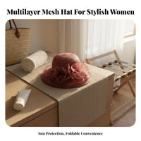 Gauze Ruffle Hat Sun Protection Gauze Sun Hat Foldable Women's Headwear for Beach, Travel, Weddings
