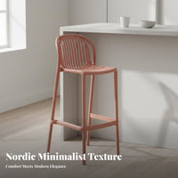 Nordic Design Stackable Slatted Back High Stool Indoor & Outdoor Use High-Back Bar Stool Minimalist Aesthetic Counter Chair Lightweight for Homeowners, Business Owners, Entertainers, Kitchen, Patio, Balcony, Breakfast Nook