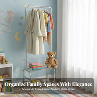 Floor-Standing kids' Dress-up Station Multi-Functional House-Frame Clothes Cute Design Clothing Rack Kid-Sized for Toddlers, Parents, Bedroom, Playroom, Nursery, Entrymanner