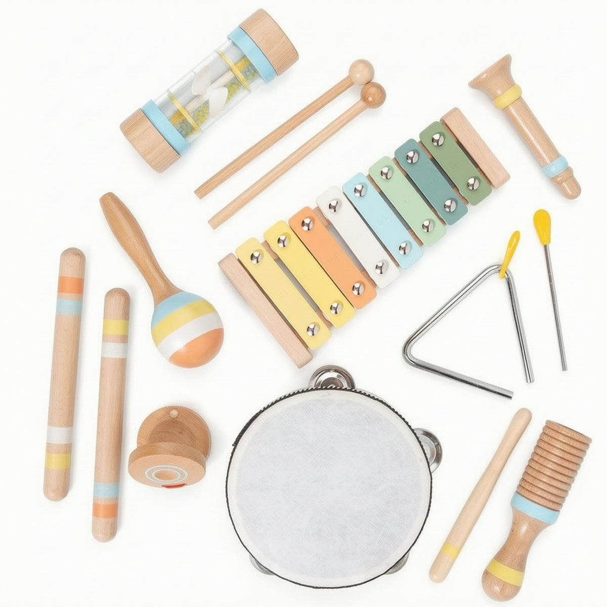 Natural Wood Wooden Musical Instrument Set Multicolor Percussion Instrument Set Sensory Interactive for Toddlers, Playroom