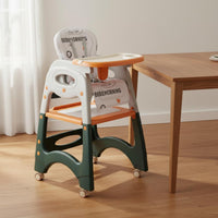 Detachable Tray 6 in 1 Convertible High Chair 5-Point Safety Harness Convertible High Chair Easy to Clean Adjustable Booster Seat with Wheels Anti-Tip Design for Babies, Toddlers, Infants, Playroom
