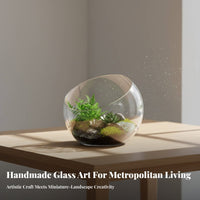 Micro Landscape Container High Transparent Nature Slant Cut Glass Bowl Creative Design Angled Mouth Glass Planter for Indoor Gardeners, Desktop
