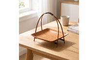 Bamboo Tray with Stand Traditional Woven Snack Platter Handmade for Tea Time, Tabletop