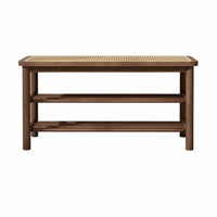 twofold Function 2-Tier Shoe Rack with Woven Seat Natural Aesthetic Padded Shoe Rack Bench Sturdy Construction Entryway Stool Space-Saving Design for Apartment Dwellers, Homeowners, Hallway, Mudroom, Living Room, Bedroom