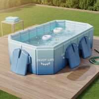 Rigid Foldable Pool with Toys Portable Rectangular Pool with Pump No-Inflation for Family, Kids, Backyard, Garden, Patio