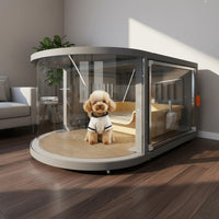 Panoramic Dog Cage Easy to Clean Transparent Pet Crate Wide Door Indoor Dog House with Wheels for Small Dogs, Young Dogs