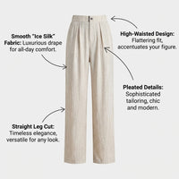 Women's Summer Trousers with Straight Leg in Ice Silk Polyester, Smart Casual Loose Fit Pants for Petite and Tall, Plus Size Available