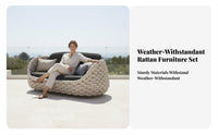 4 Pieces Waterproof 4-Piece Woven Sofa Set Weather-Resistant Patio Seating Sun-Proof Garden Lounge Group Water Repellent for Homeowners, Families, Adults, Balcony, Sunroom, Backyard, Porch
