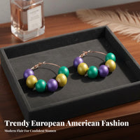 Mardi Gras Earrings Colorful Beads Mardi Gras Hoop Earrings Festive Design Ear Jewelry for Women, Adults, Carnivals, Festivals, Holiday Events