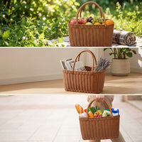 Rectangular Wicker Basket Open-Top Rattan Basket with Handle Structured Multi-Purpose for Shoppers, Picnic, Home Storage